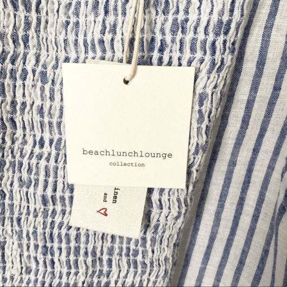 NWT beachlunchlounge Blue/White Striped Linen Blend Smocked Tank Top - Picture 8 of 10